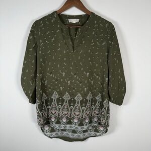 Pink Republic Women's Shirt Size Small Flower‎ Paisley Green 3/4 Sleeve
